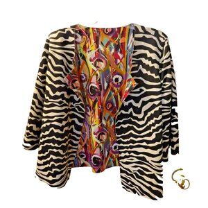 XL Artsy‎ Zebra & Abstract Print Open Jacket – Designer Style Statement Piece